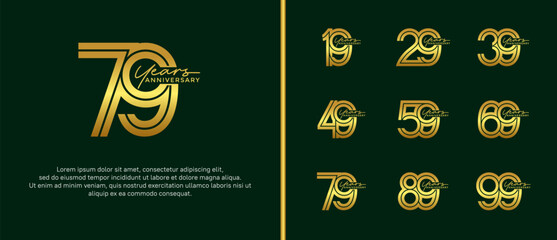 anniversary vector logo set, golden color with handwriting can be use for celebration