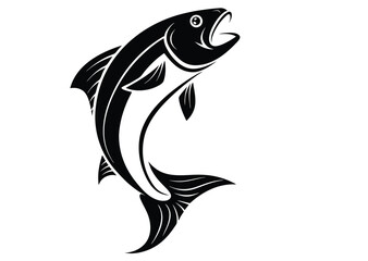 Fototapeta premium Black Silhouette of a Fish Swimming, fish silhouette, swimming fish, black fish vector.