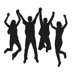 Fototapeta premium Dynamic Silhouette Celebration Four Figures Leaping with Joyful Abandon Representing Unity Success and Shared Enthusiasm in a Monochromatic Design