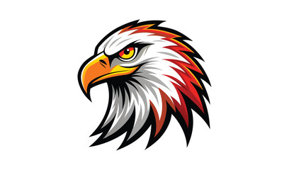 Fototapeta premium Aggressive eagle head mascot with fierce expression and red and white feathers