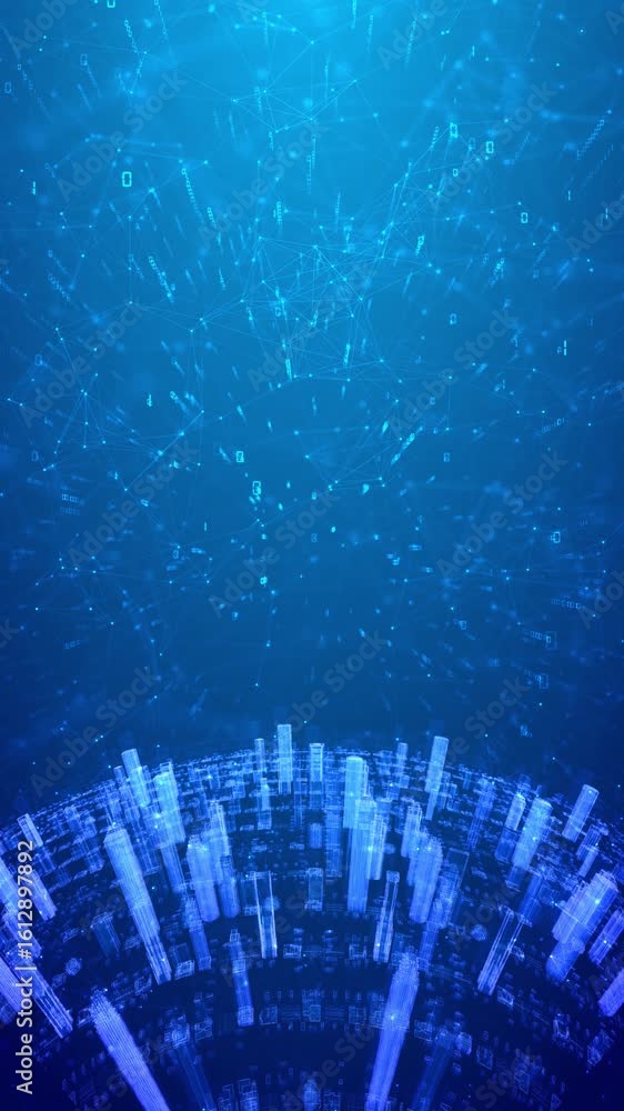Poster modern smart city connection line network, artificial intelligence, internet of things, global netwo
