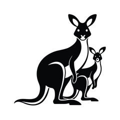 Charming illustration of two adult kangaroos with visible baby joeys nestled safely in their pouches