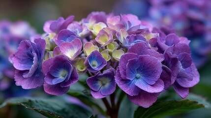 Stunning purple hydrangea blossoms close up view beautiful flower petals nature photography