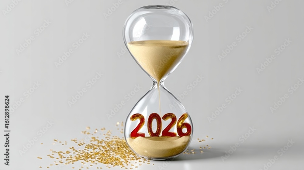 Poster glass hourglass with sand and the number 2016 written on it. concept of time passing and the importa