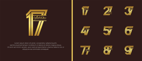 anniversary vector logo set, gold color with handwriting can be use for celebration