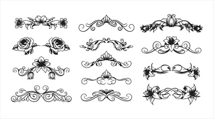 Floral dividers with a hand-drawn style. Vector assortment

