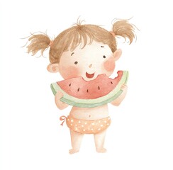 Happy Little Girl Eating Watermelon