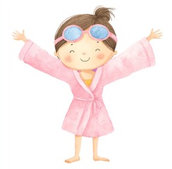 Happy Girl in Pink Bathrobe