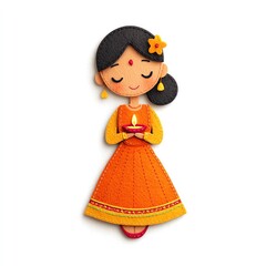 Cute Girl Celebrating Diwali with Diya