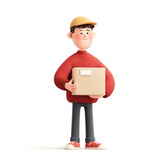 Happy Delivery Man Holding Package