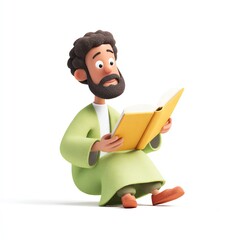 3D Cartoon Man Reading a Book
