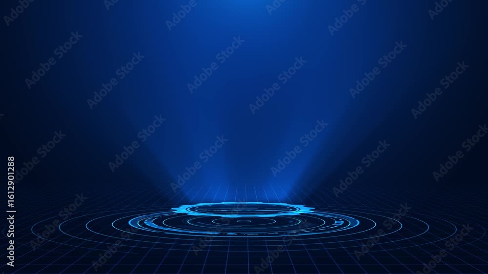 Poster blue holographic advanced hud circle platform. futuristic digital technology animated background cyb