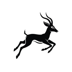 Dynamic silhouette of an antelope leaping gracefully in mid air against a clean white background
