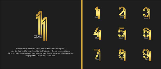 anniversary vector logo set, gold and silver color can be use for celebration