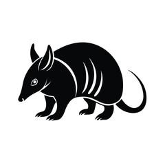 Armadillo walking slowly silhouette on white background for banner or advertisement design