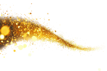 Golden glitter wave sparkle effect isolated on transparent background.