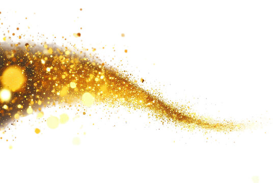 Fototapeta Golden glitter wave sparkle effect isolated on transparent background.