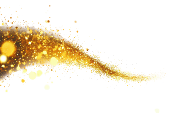 Golden glitter wave sparkle effect isolated on transparent background.