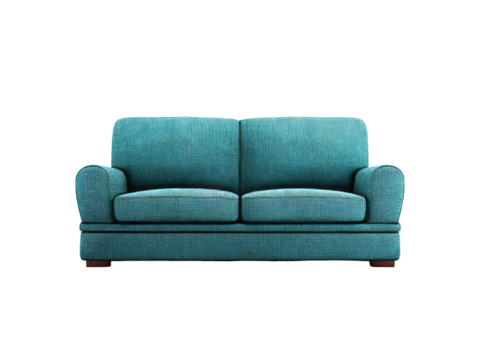 Teal fabric sofa isolated on black background modern furniture, Isolated On White Background, Png Transparent