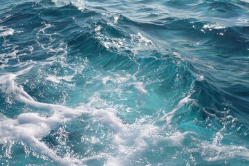 Obraz premium Crystal clear ocean waves reflect sunlight during a calm day, showcasing vibrant shades of blue and inviting scenery for relaxation and escape