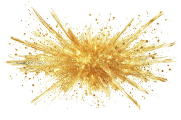 Obraz premium Bright golden explosion burst with sparks isolated on transparent background. Glowing gold light burst isolated on white background.