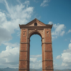 Fototapeta premium A view of a built structure silhouetted or highlighted against the sky, emphasizing architectural form, scale.