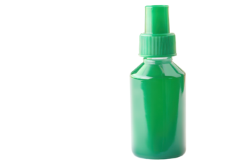 Green glass dropper bottle with cap isolated on transparent background. Glue bottle isolated on white background.