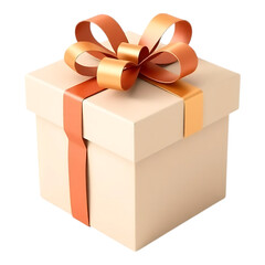 Gift box with orange ribbon and bow, isolated on transparent background