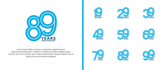 anniversary vector logo set, blue color can be use for celebration