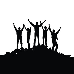 Fototapeta premium Victorious Mountaineers Silhouette Against White Sky A Symbol of Teamwork, Achievement and Overcoming Challenges in Nature's Majestic Landscape