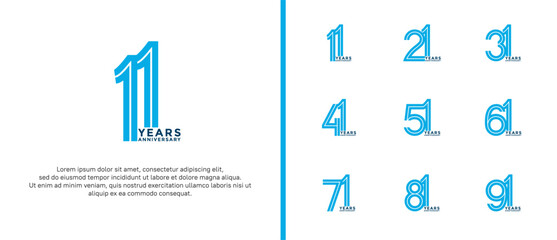 anniversary vector logo set, blue color can be use for celebration