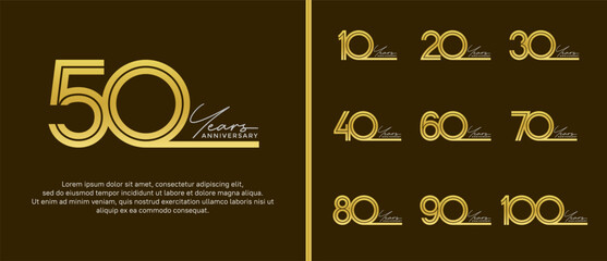 anniversary vector logo set, gold color and silver handwriting can be use for celebration