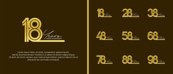 anniversary vector logo set, gold color and silver handwriting can be use for celebration