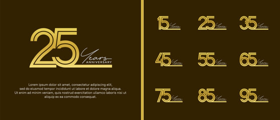 anniversary vector logo set, gold color and silver handwriting can be use for celebration