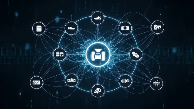 A Visual Metaphor for a Recommendation Engine, with an AI Connecting a User to Suited Product Icons