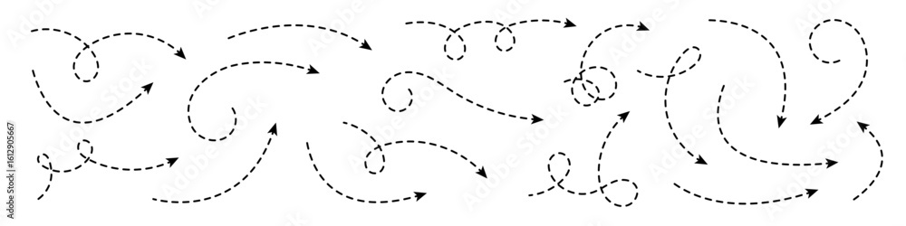 Aufkleber set of curved arrows with dashed lines.