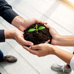 Green Seedling in Hands background concept