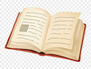 Open flat book illustration with text lines vector.