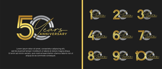 anniversary vector logo set, gold and silver color with handwriting can be use for celebration