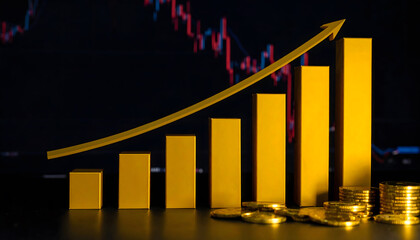 Stock Market Growth Chart Golden Coins
