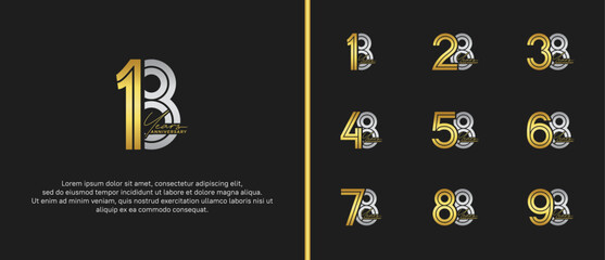 anniversary vector logo set, gold and silver color with handwriting can be use for celebration