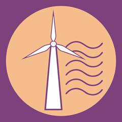 Modern wind turbine generating clean energy with flowing wind lines