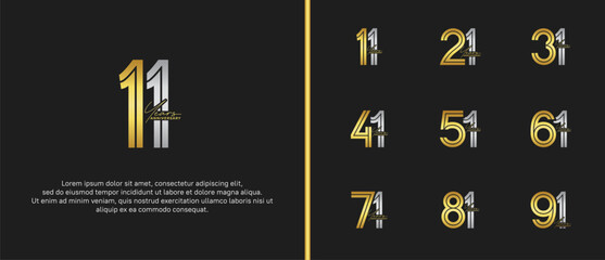 anniversary vector logo set, gold and silver color with handwriting can be use for celebration