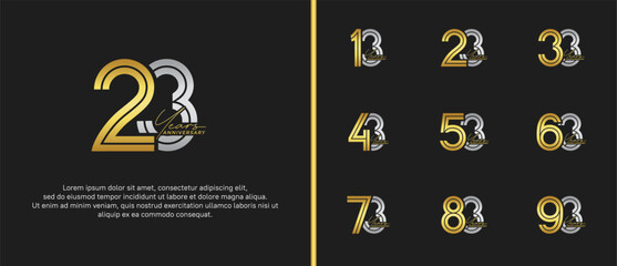 anniversary vector logo set, gold and silver color with handwriting can be use for celebration