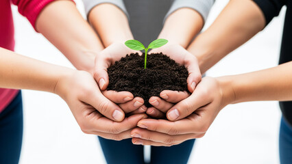 View of Hands Protecting Plant for a Greener Future