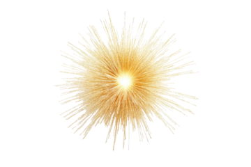 Bright glowing sunburst with radiating light isolated on transparent background. Golden light radiating from the center isolated on white background.