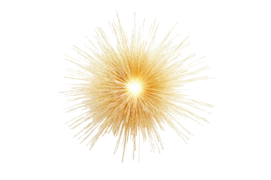 Bright glowing sunburst with radiating light isolated on transparent background. Golden light radiating from the center isolated on white background.