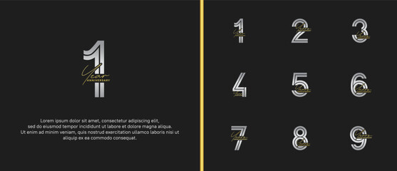 anniversary vector logo set, gold and silver color with handwriting can be use for celebration