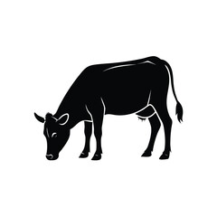 Peaceful cow grazing silhouette on a clean white background vector art