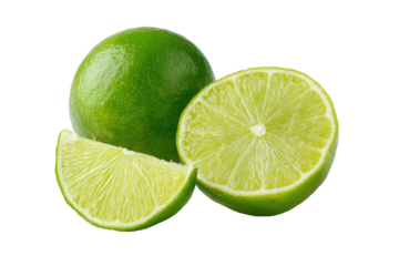 Fresh limes, whole and sliced, vibrant green